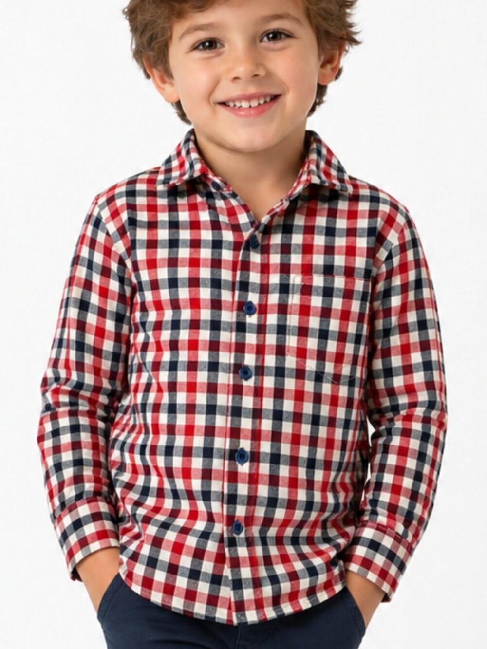 TOOBYDOO Cotton Plaid Button Down Red Blue Boys 5T